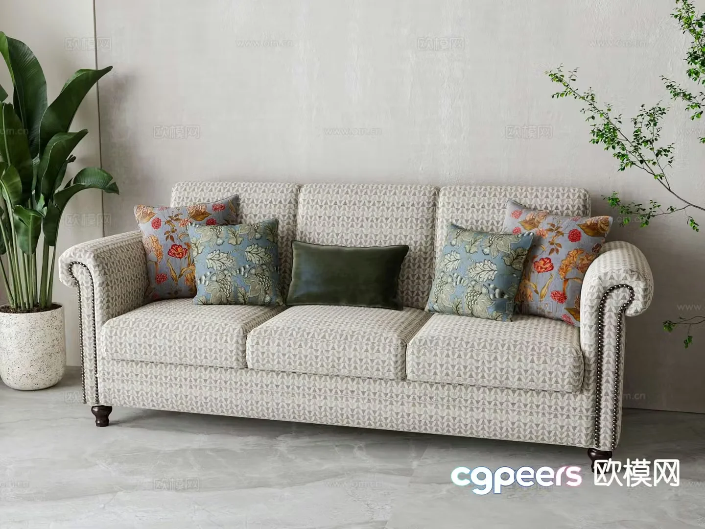 American sofa three-person sofa 3d model