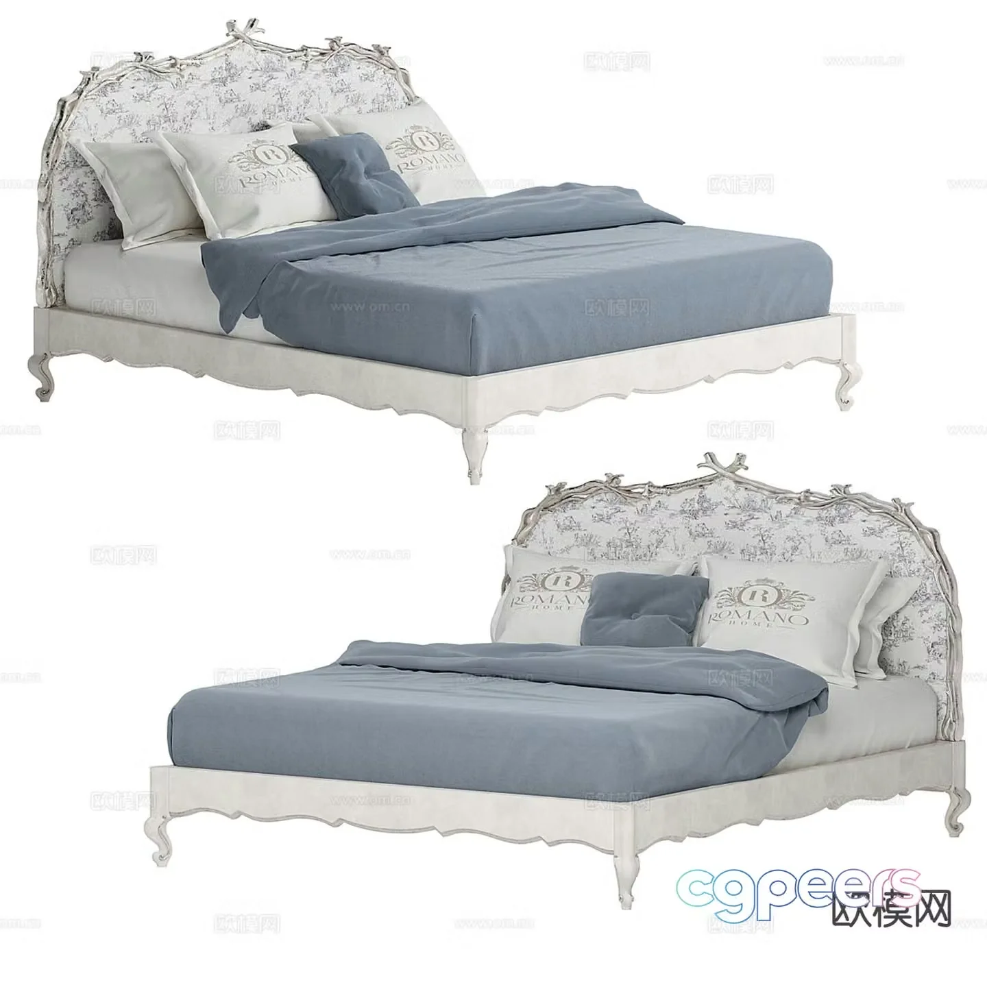 Romano American pastoral double bed 3d model