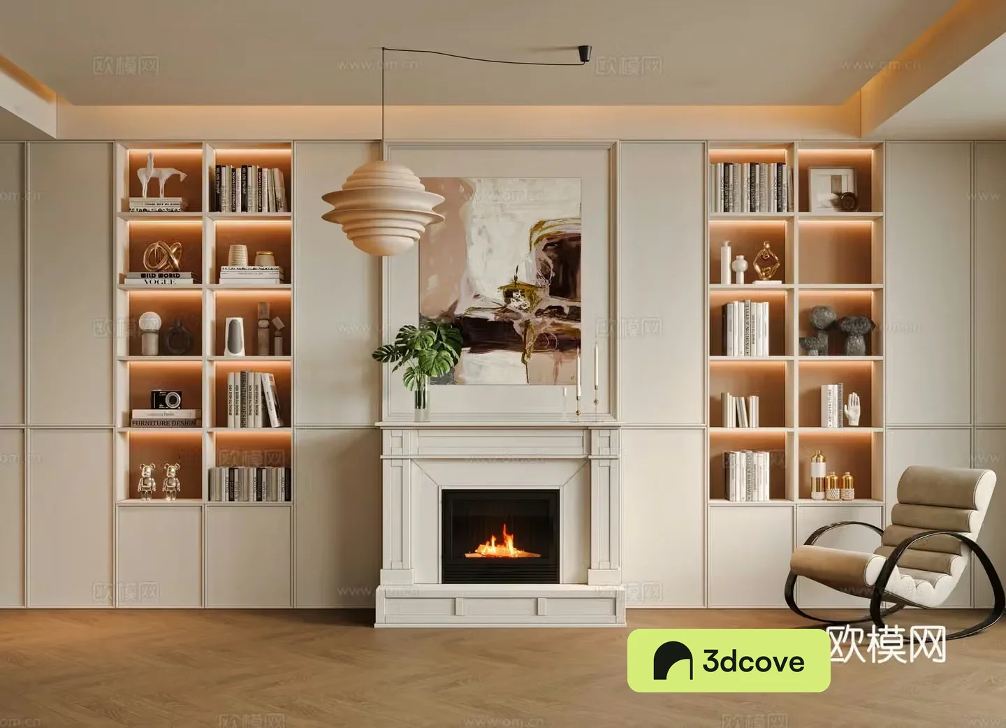 French fireplace background wall whole wall cabinet