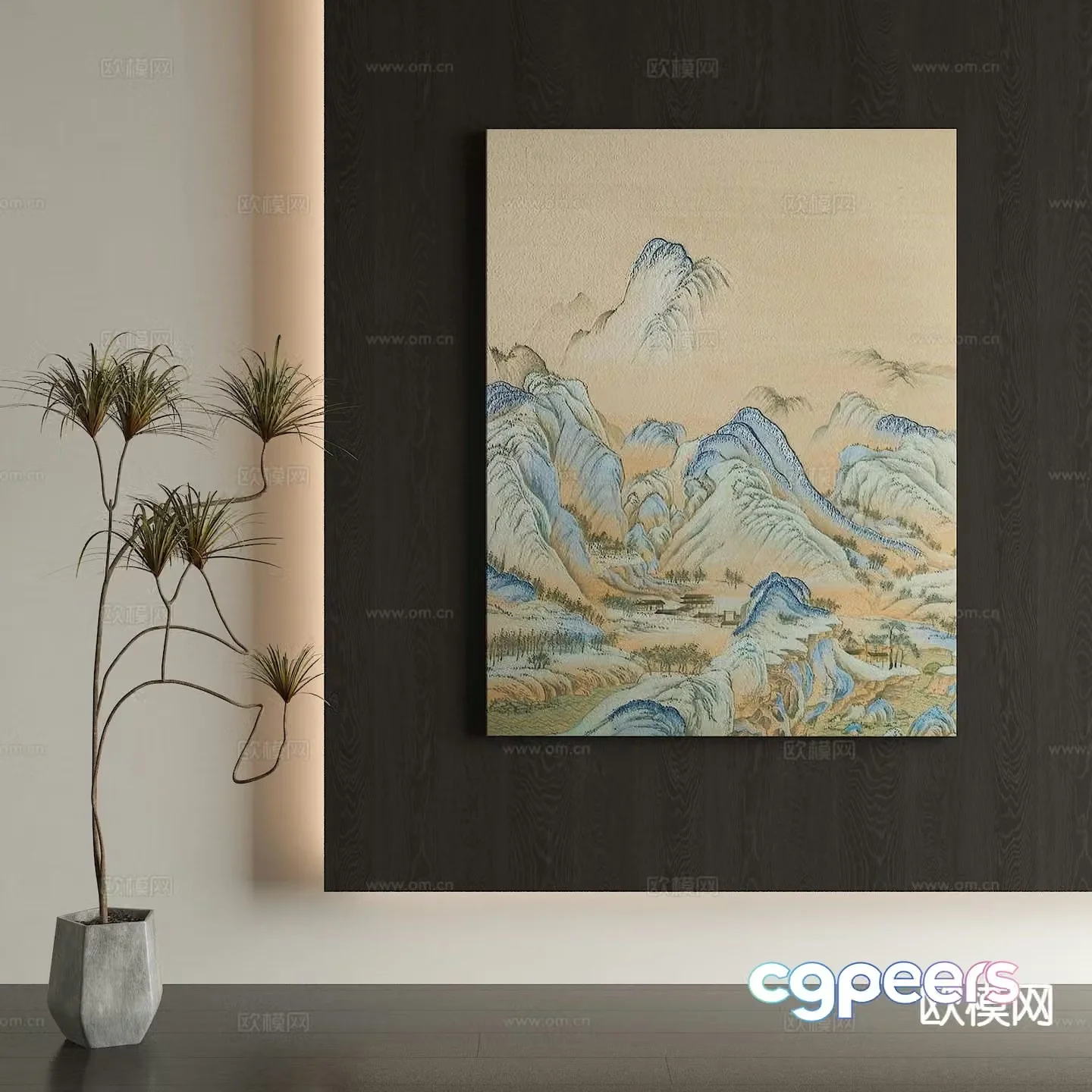 New Chinese style decorative painting Thousand Miles of Rivers and Mountains 3D model