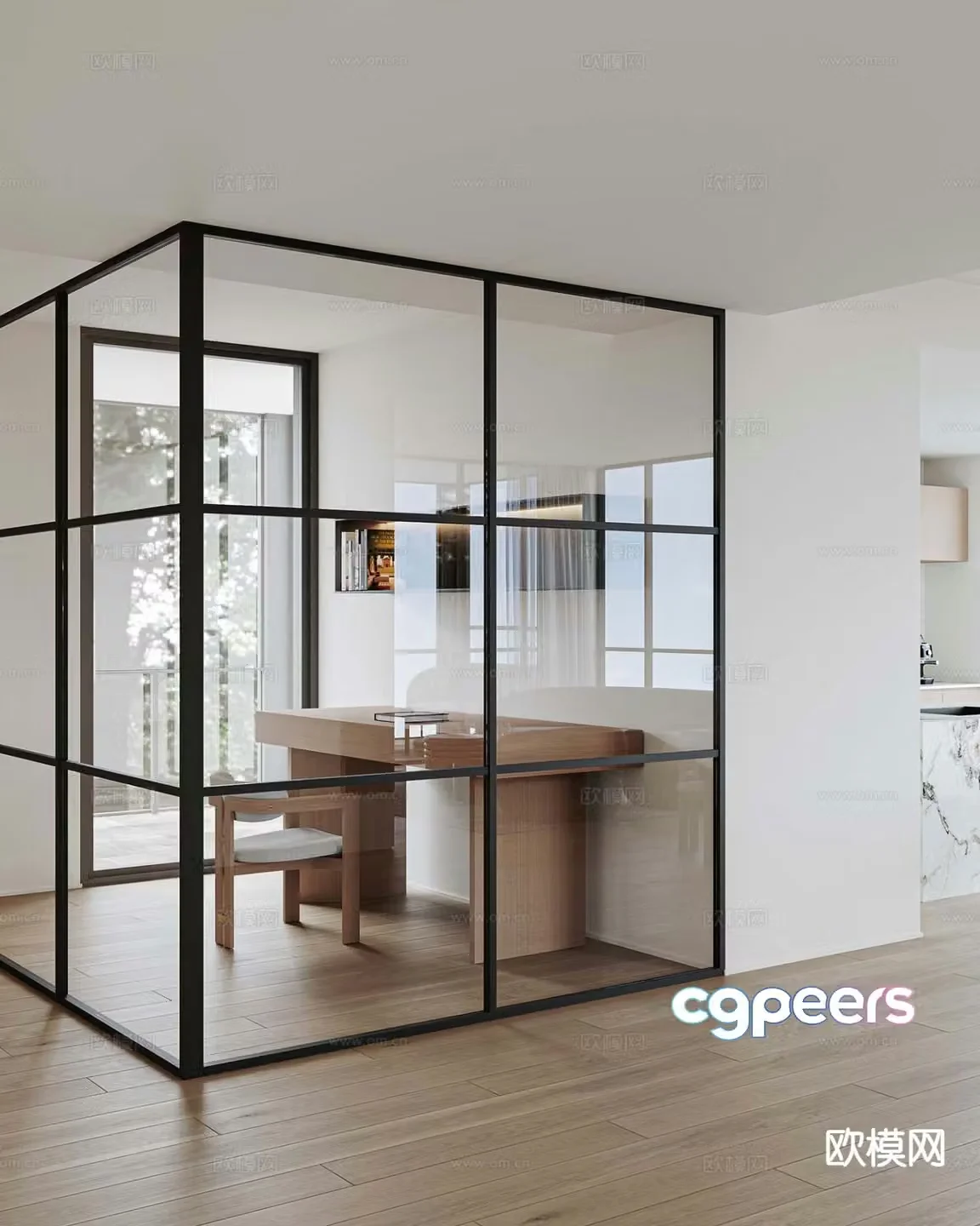 Modern study glass room 3d model