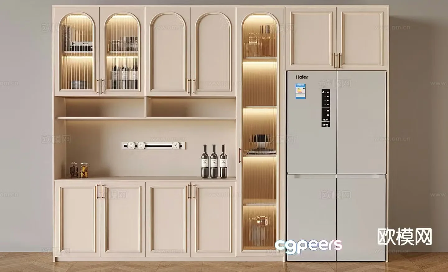 Cream style wine cabinet sideboard 3d model