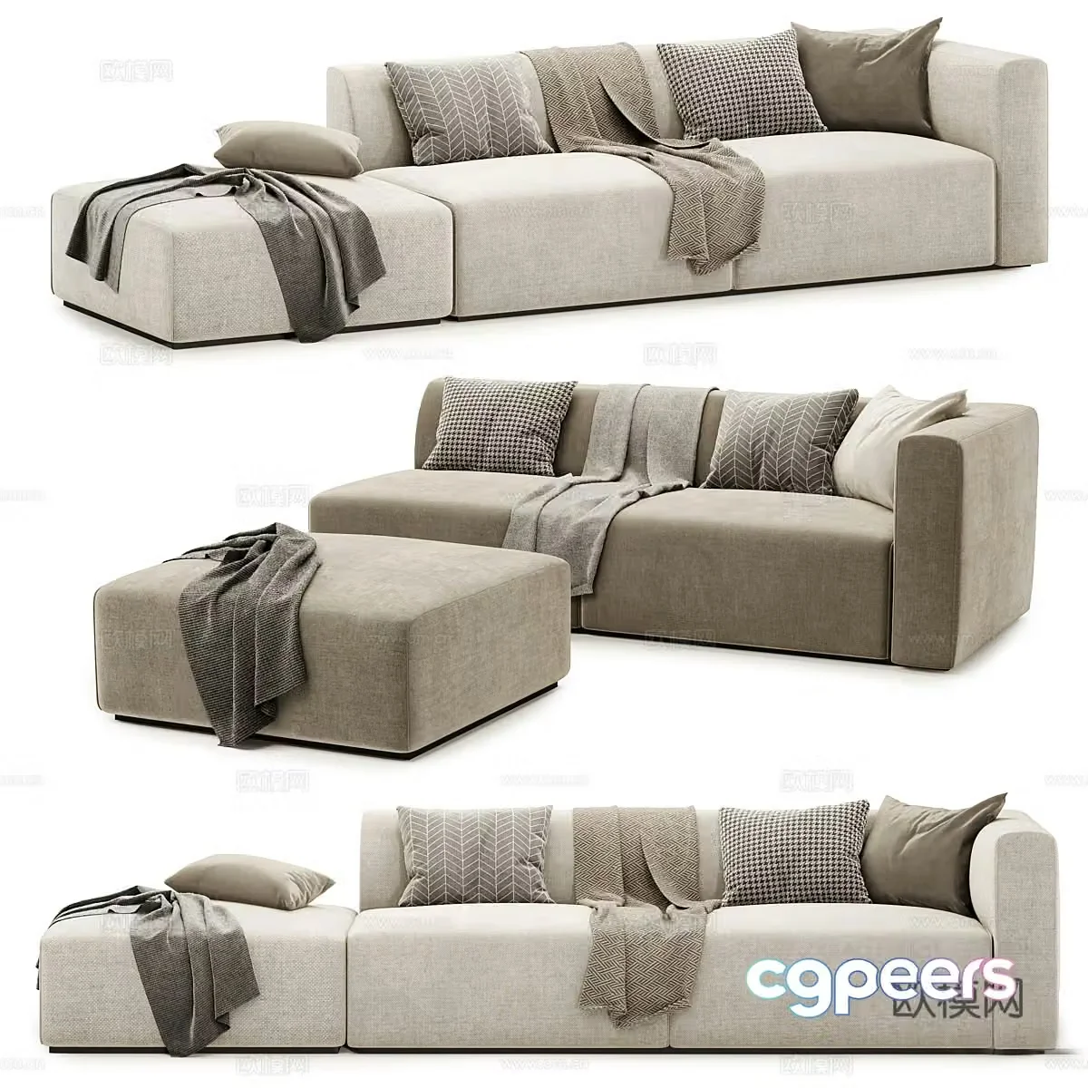 Cream style sofa fabric sofa L-shaped sofa right-angle sofa double sofa casual sofa 3d model