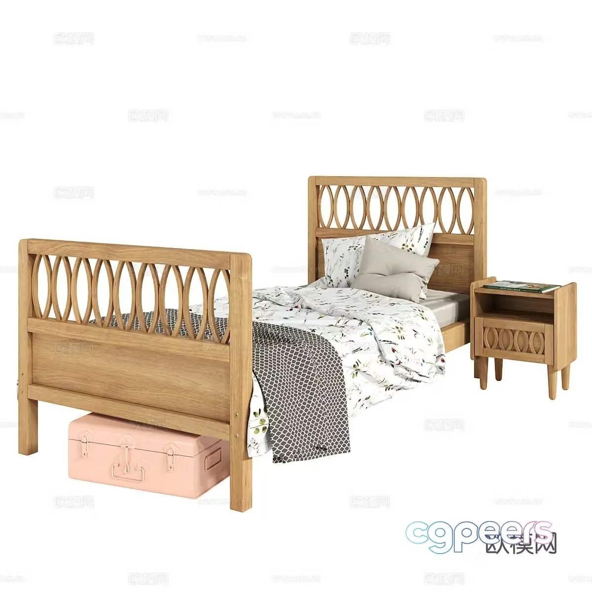 New Chinese-style solid wood children’s bed 3D model