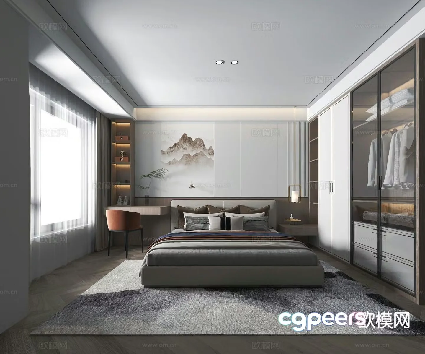 New Chinese style bedroom without main light master bedroom 3d model