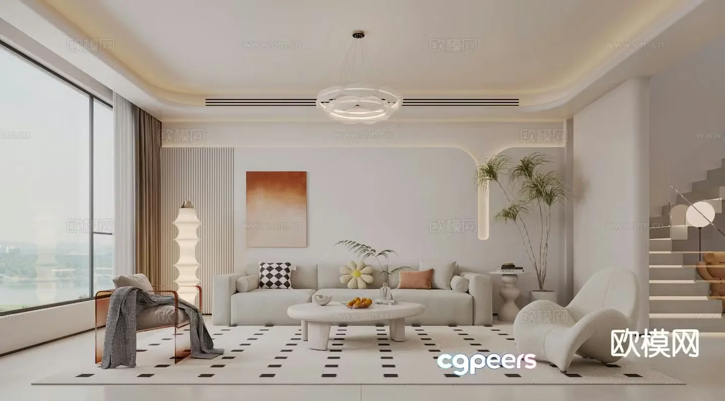 Cream style living room 3d model