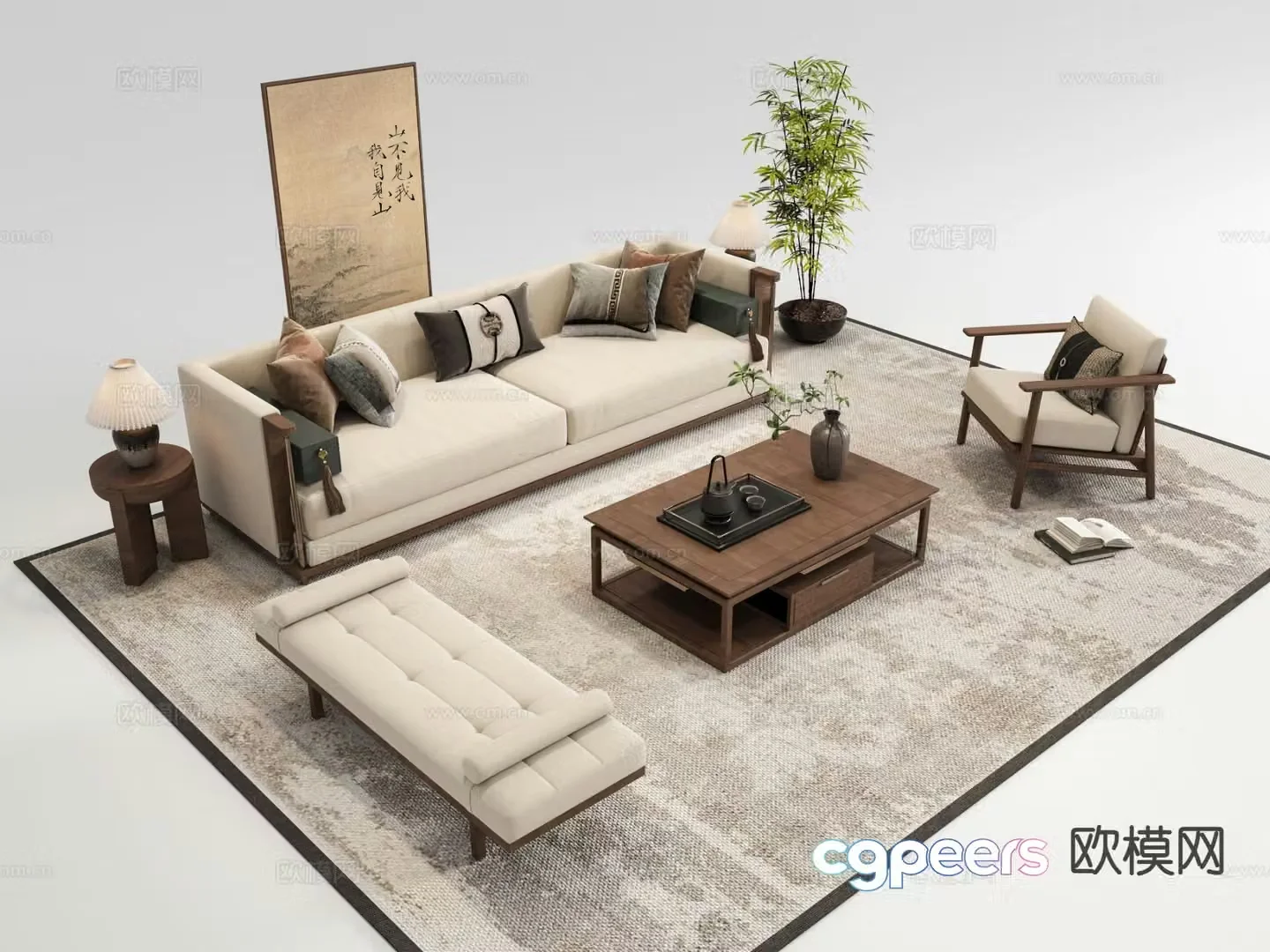 New Chinese style sofa modular sofa 3d model