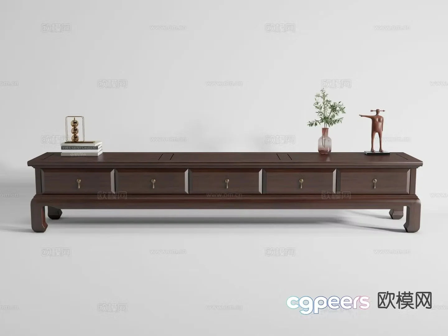 Chinese solid wood TV cabinet 3D model