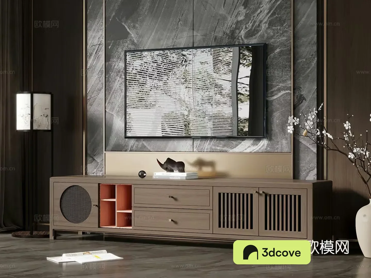 TV cabinet new Chinese TV background wall TV cabinet