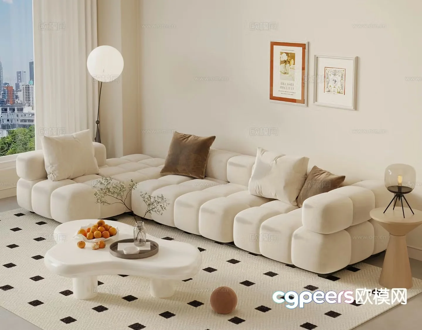 Cream style sofa corner sofa 3d model