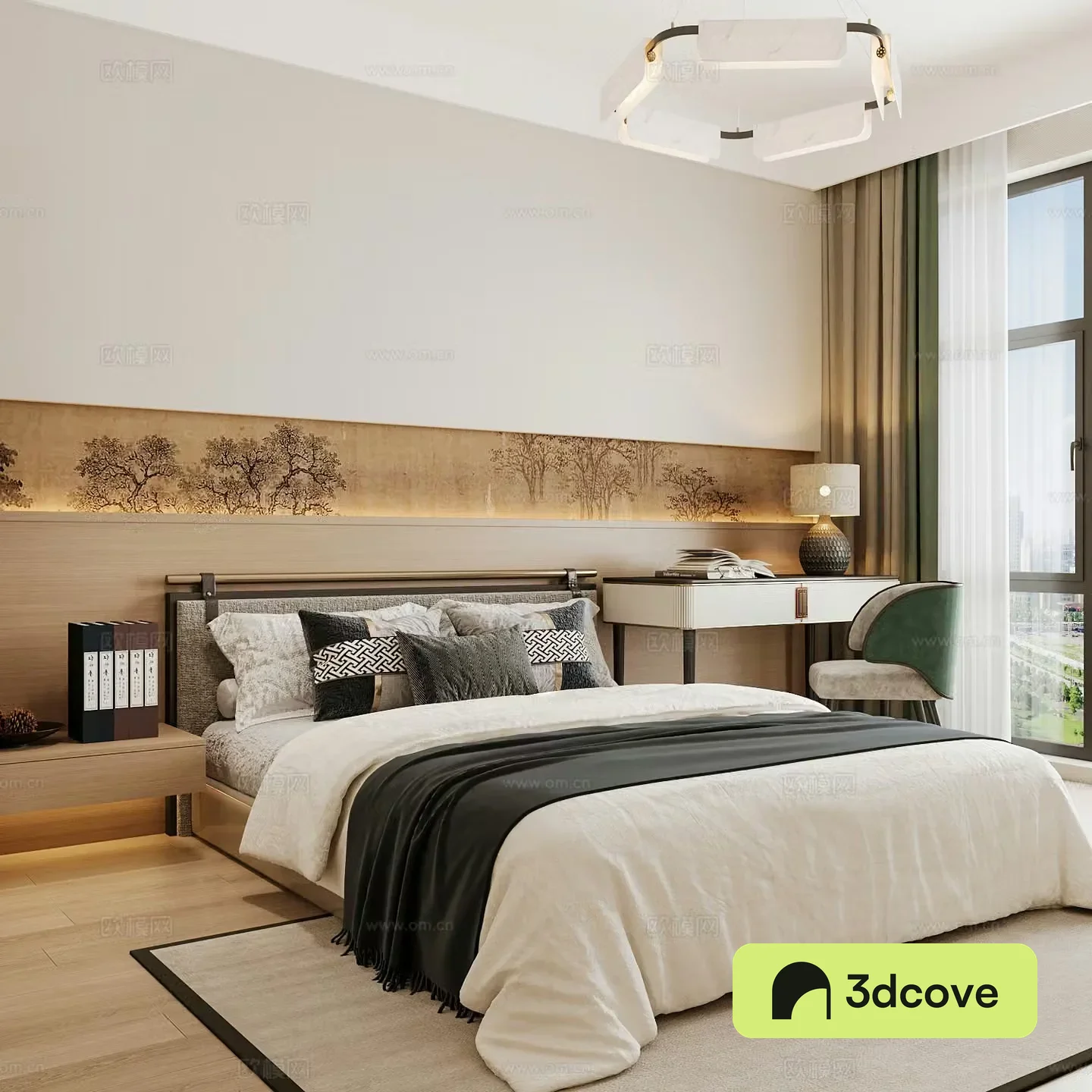 New Chinese style home bedroom Song family aesthetic bedroom Song style bedroom New Chinese style double bed
