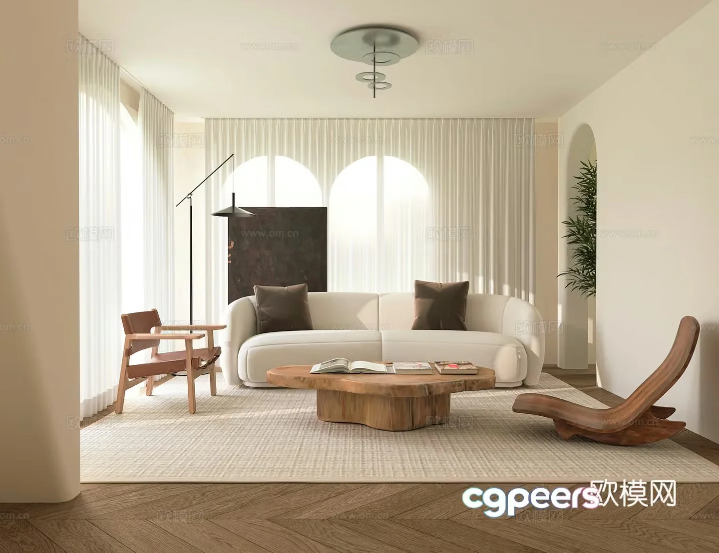 Cream medieval home living room study combination Bauhaus sofa combination Wasabi 3d model