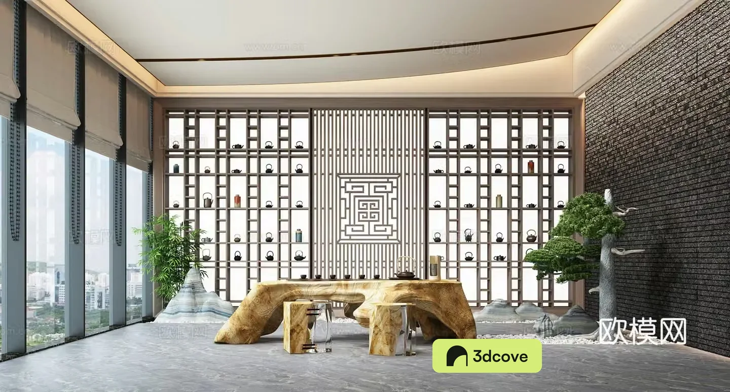 Modern new Chinese tea room tea art tea house root carving tea table tea set tea cabinet teapot tea cup