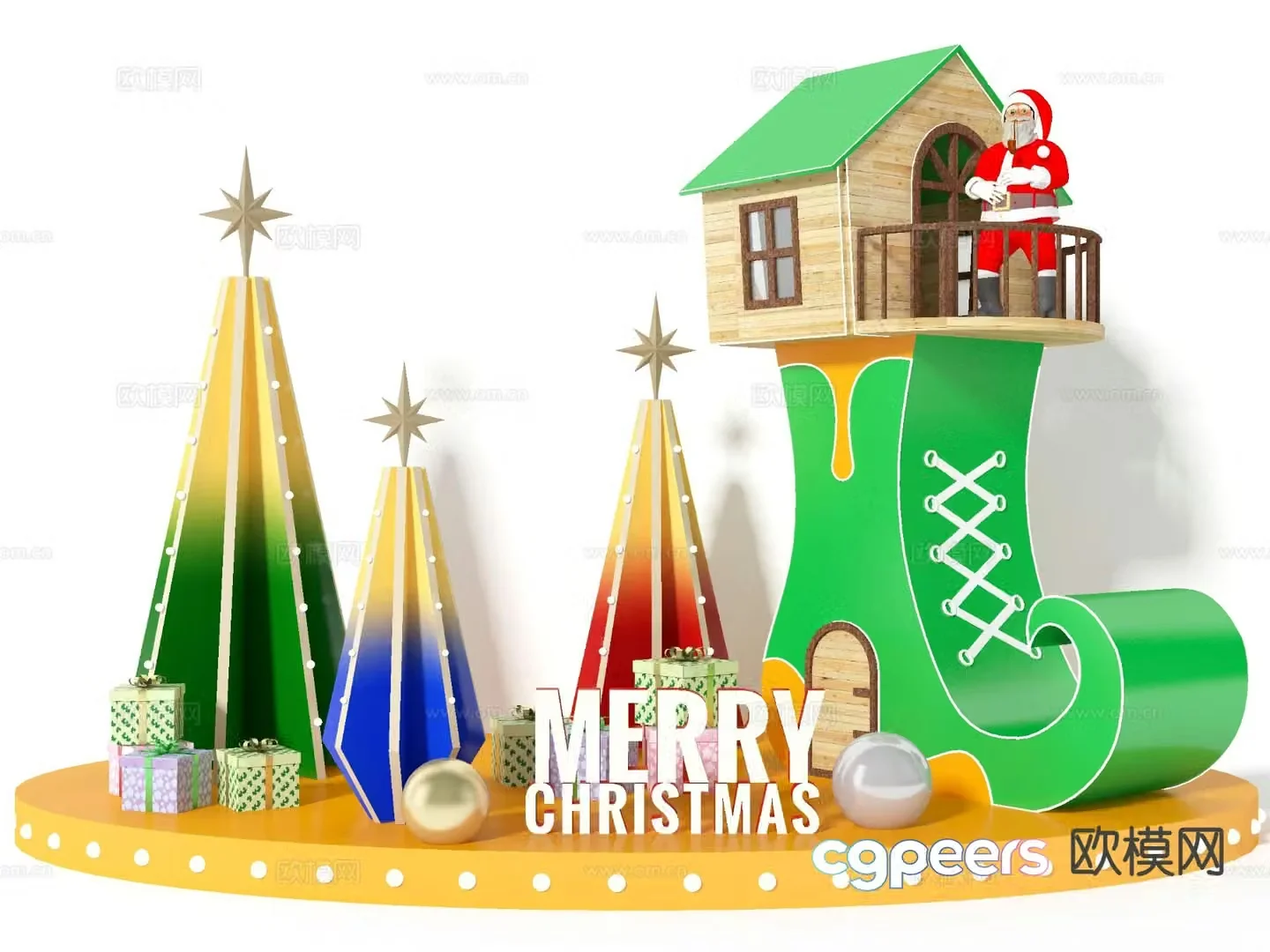 Store Christmas display 3D model of shopping mall display