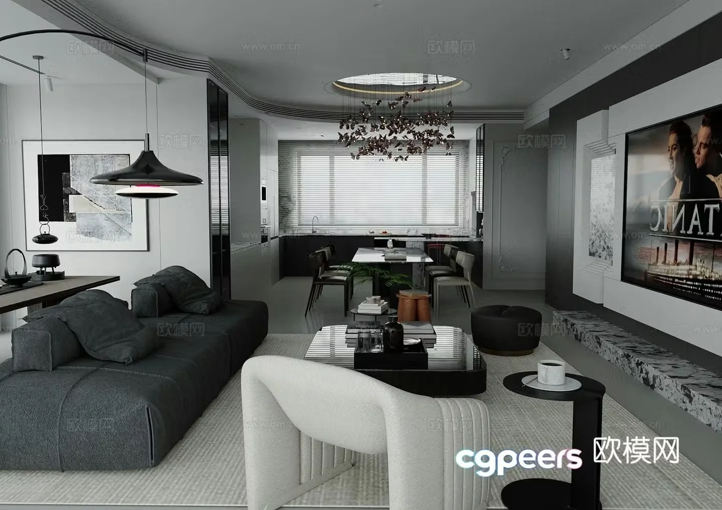 Modern home living room light luxury living and dining room sofa and coffee table combination dining table and chair combination leisure chair 3D model