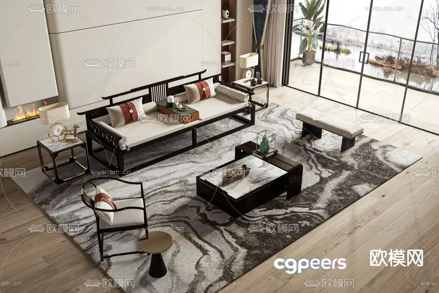 New Chinese style modular sofa 3d model