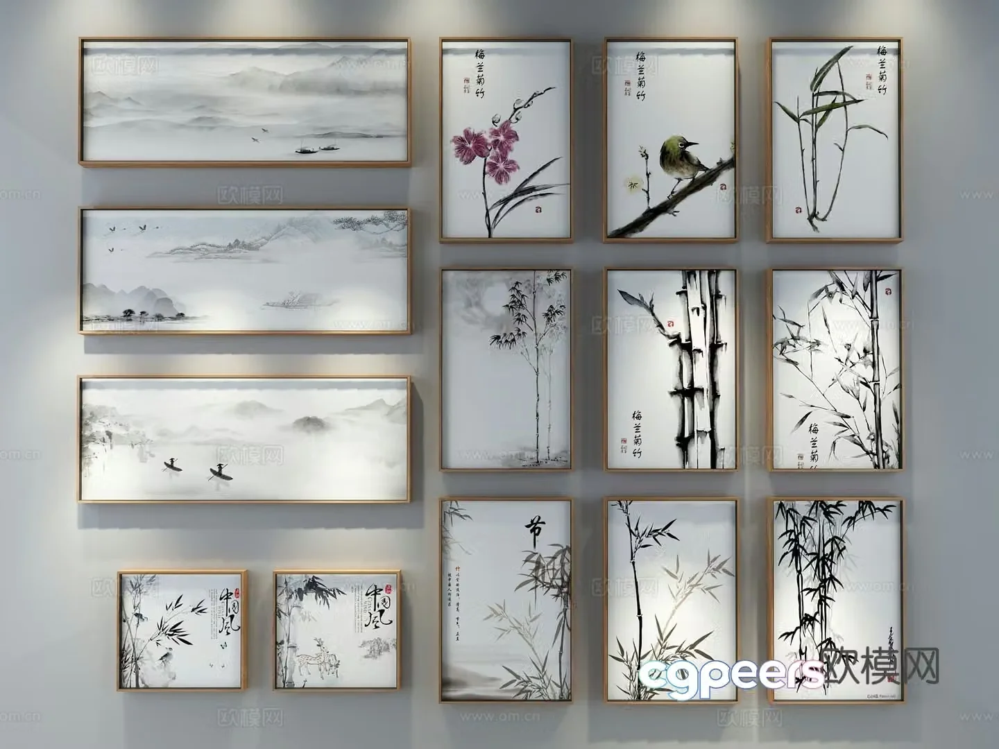 New Chinese style decorative painting 3D model