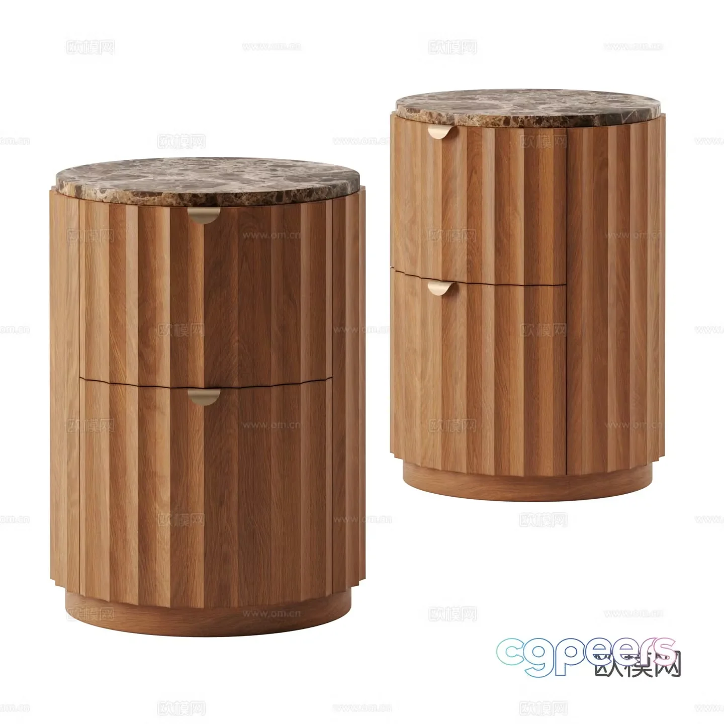 New Chinese style medieval solid wood round bedside table 3D model