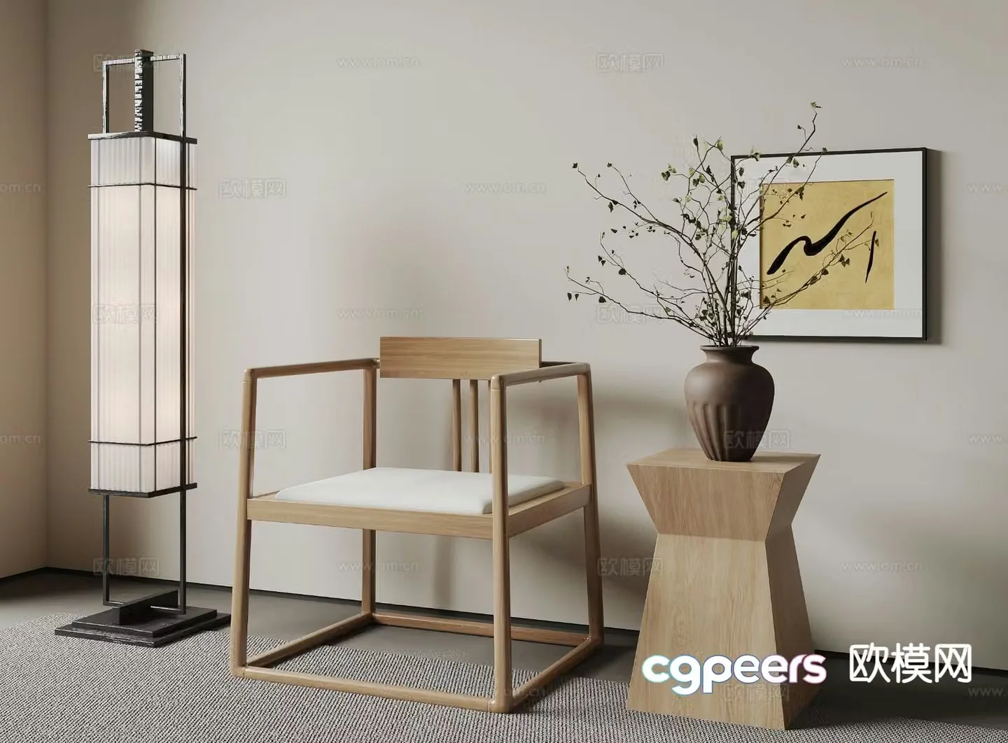 New Chinese style leisure chair floor lamp 3d model
