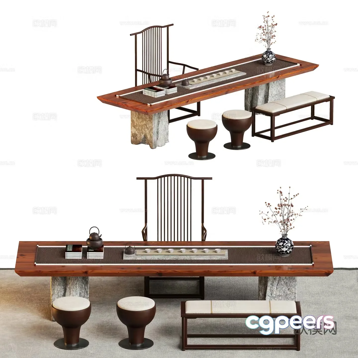 New Chinese tea table and chair 3D model