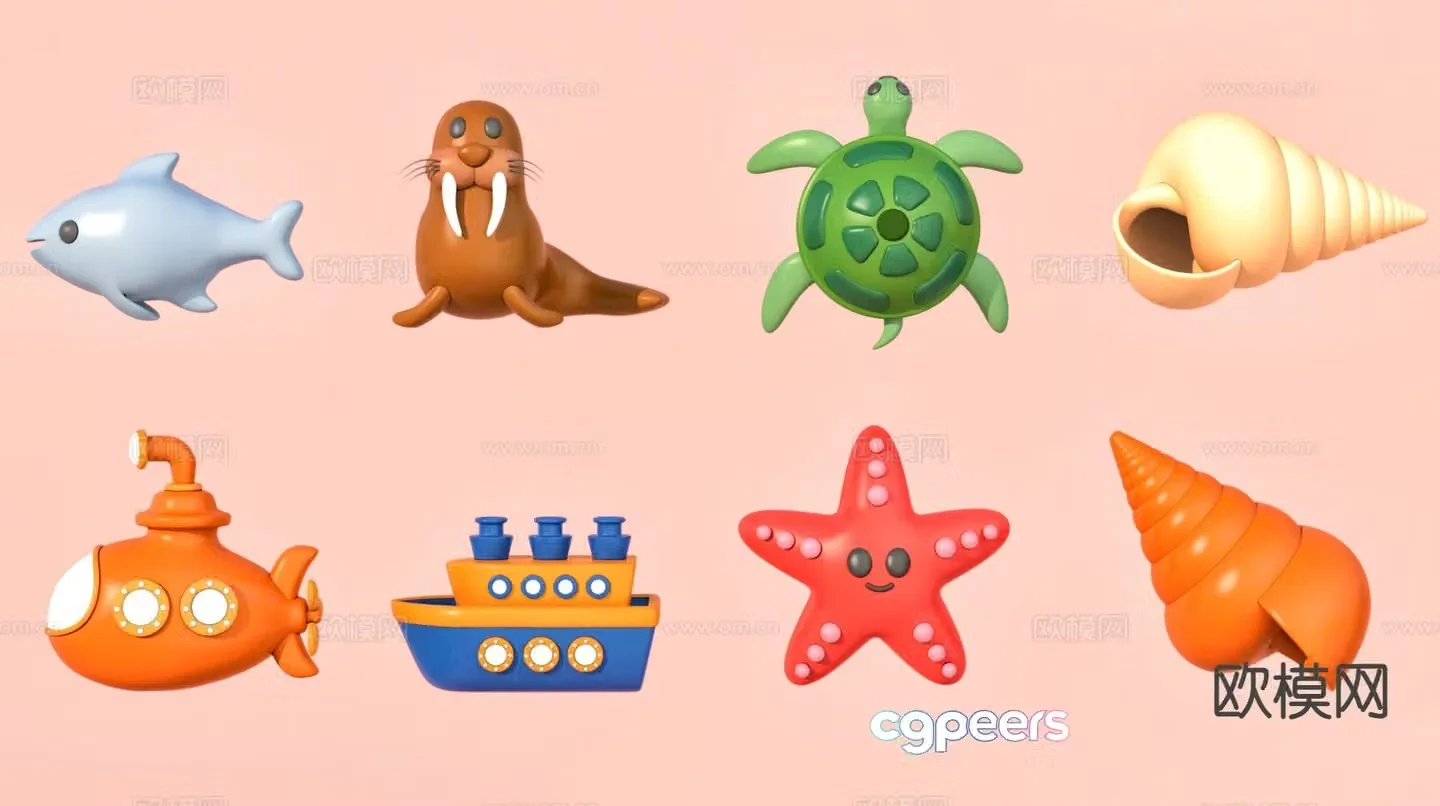Cartoon sea life children’s boat toy 3d model