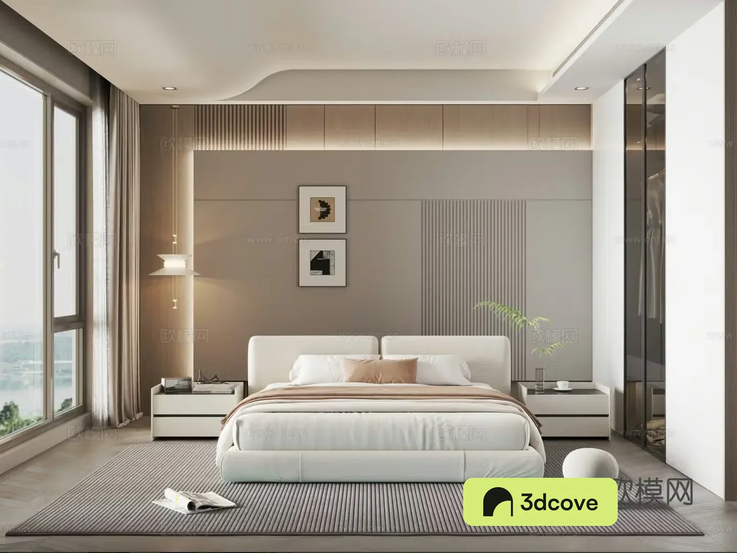 Modern home bedroom floor-to-ceiling window bedroom
