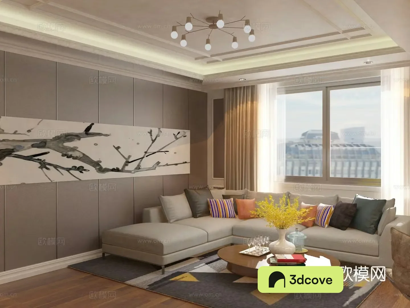 Modern living room TV background wall sofa coffee table combination wall panel