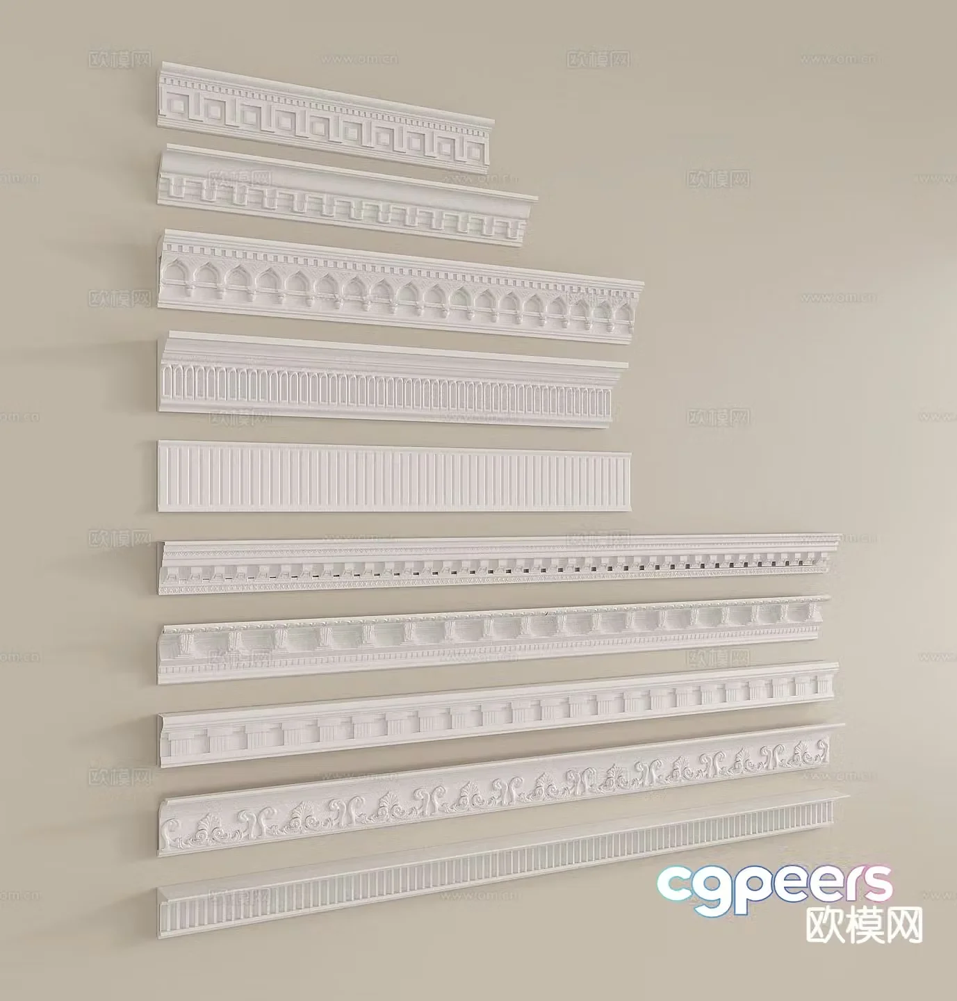 French plaster line carved line top corner line inner corner line 3D model