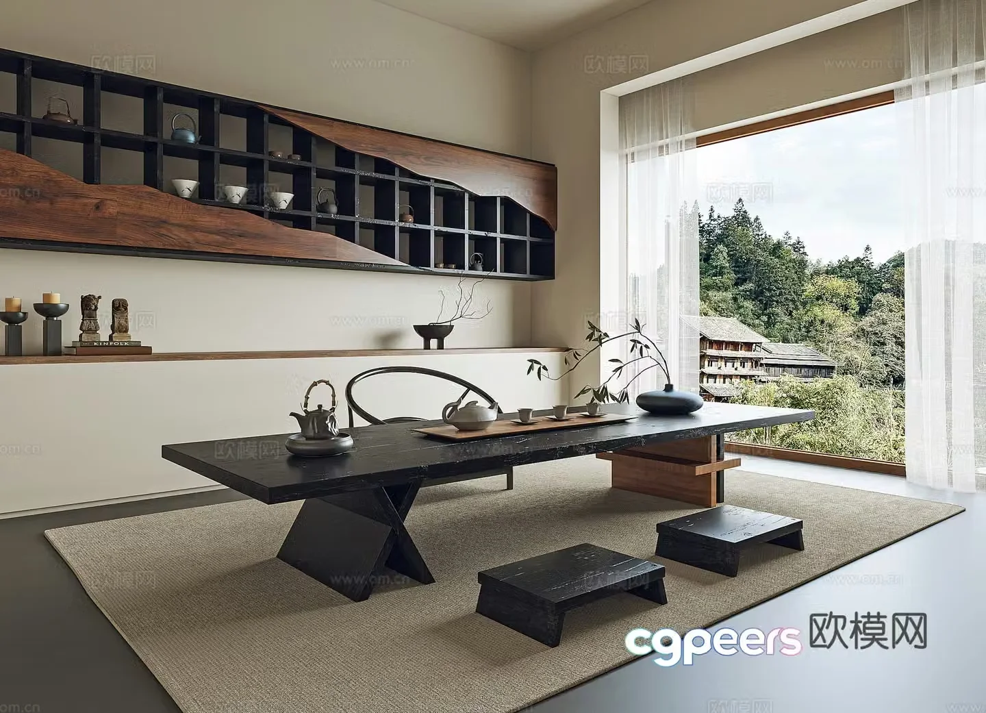 Tea table and chair combination 3D model