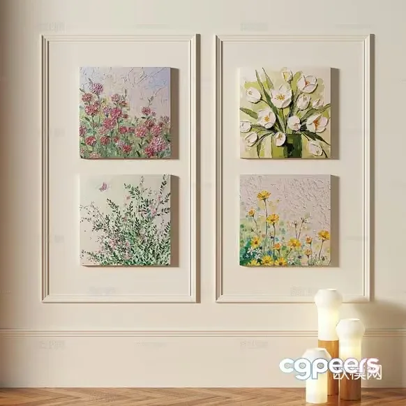 Floral Paintings On Wall 3D Model – 822 – VRAY Render