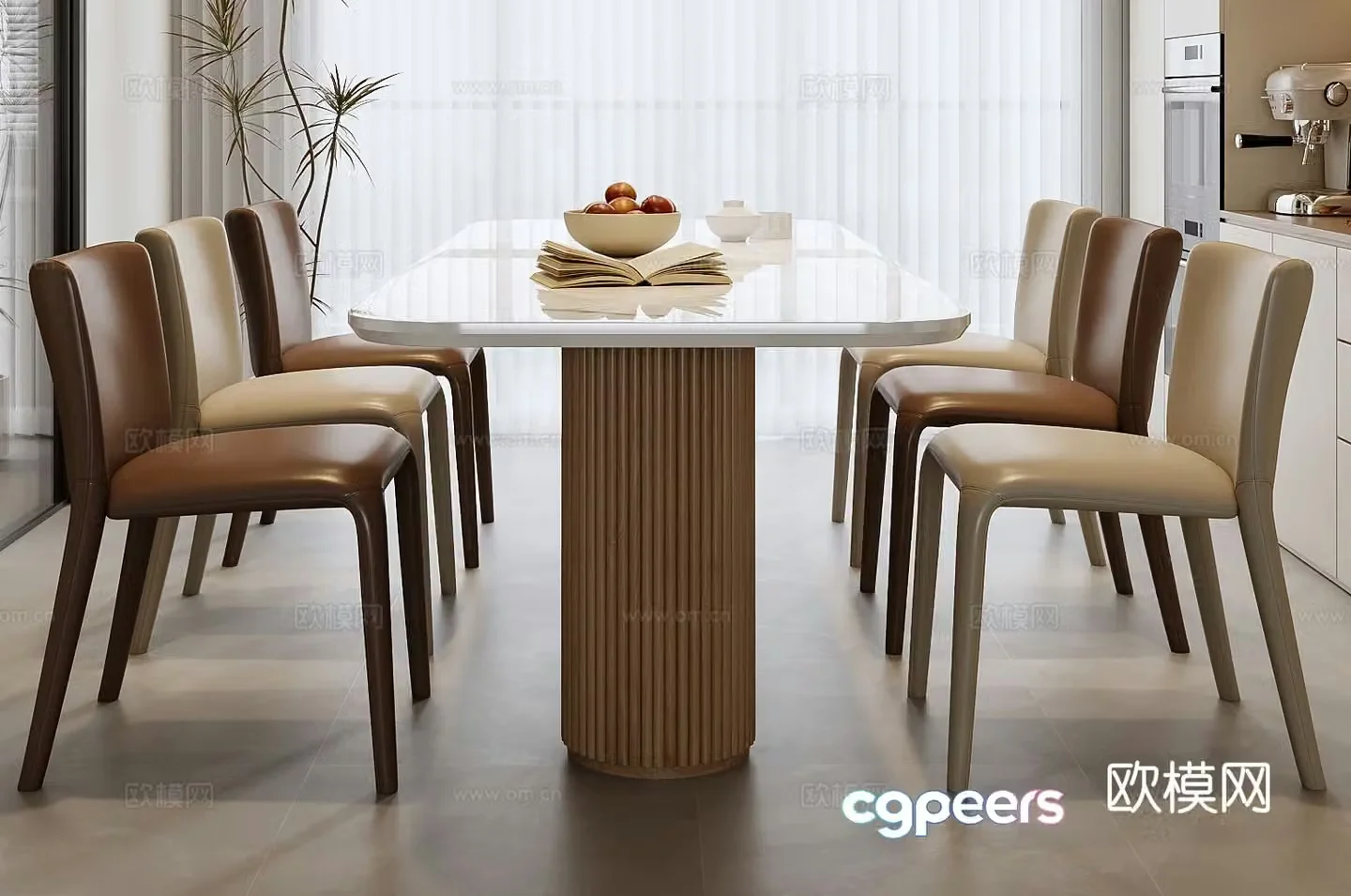 Modern dining table and chairs 3d model