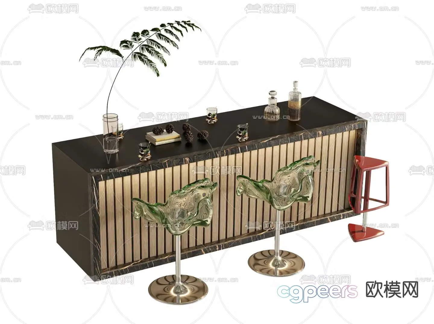 Light luxury bar painted bar bar chair 3D model