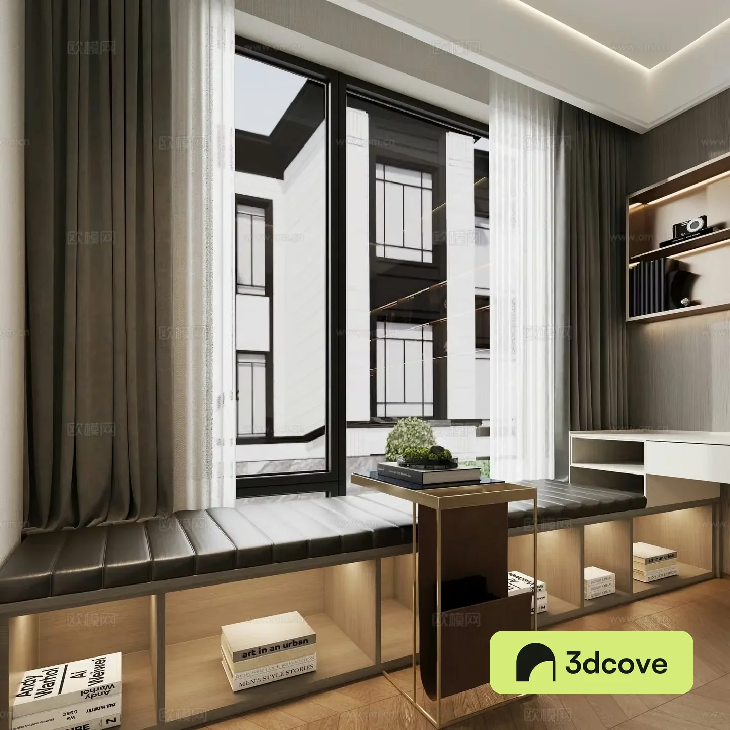 Modern bay window sill floor cabinet