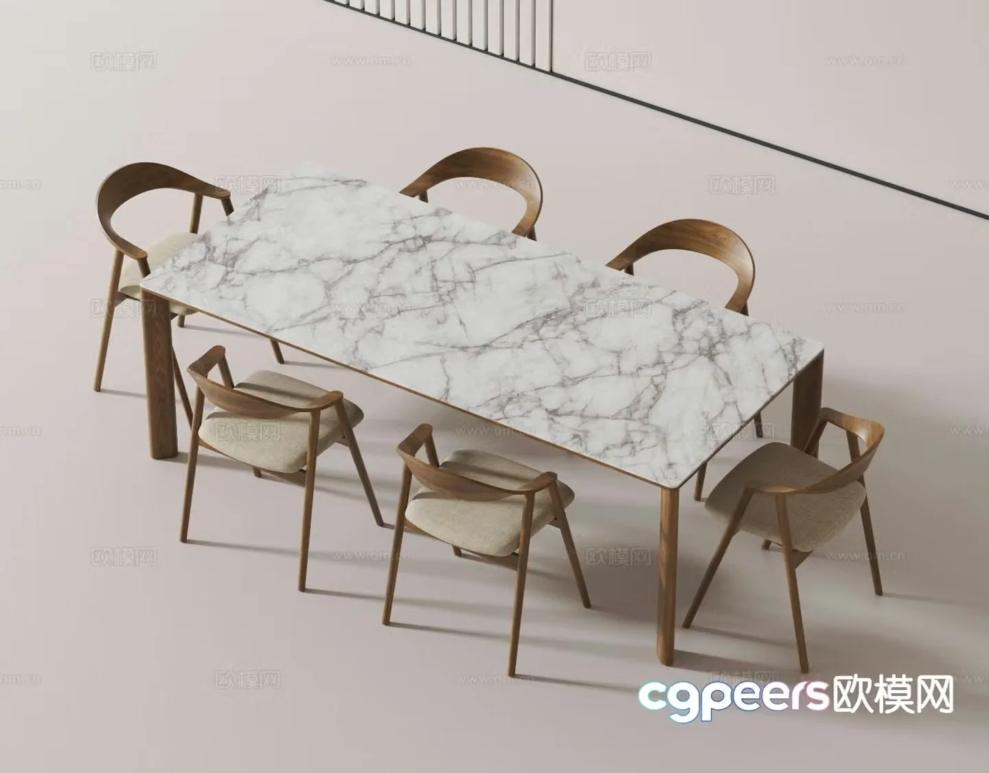 Modern dining table and chairs 3d model