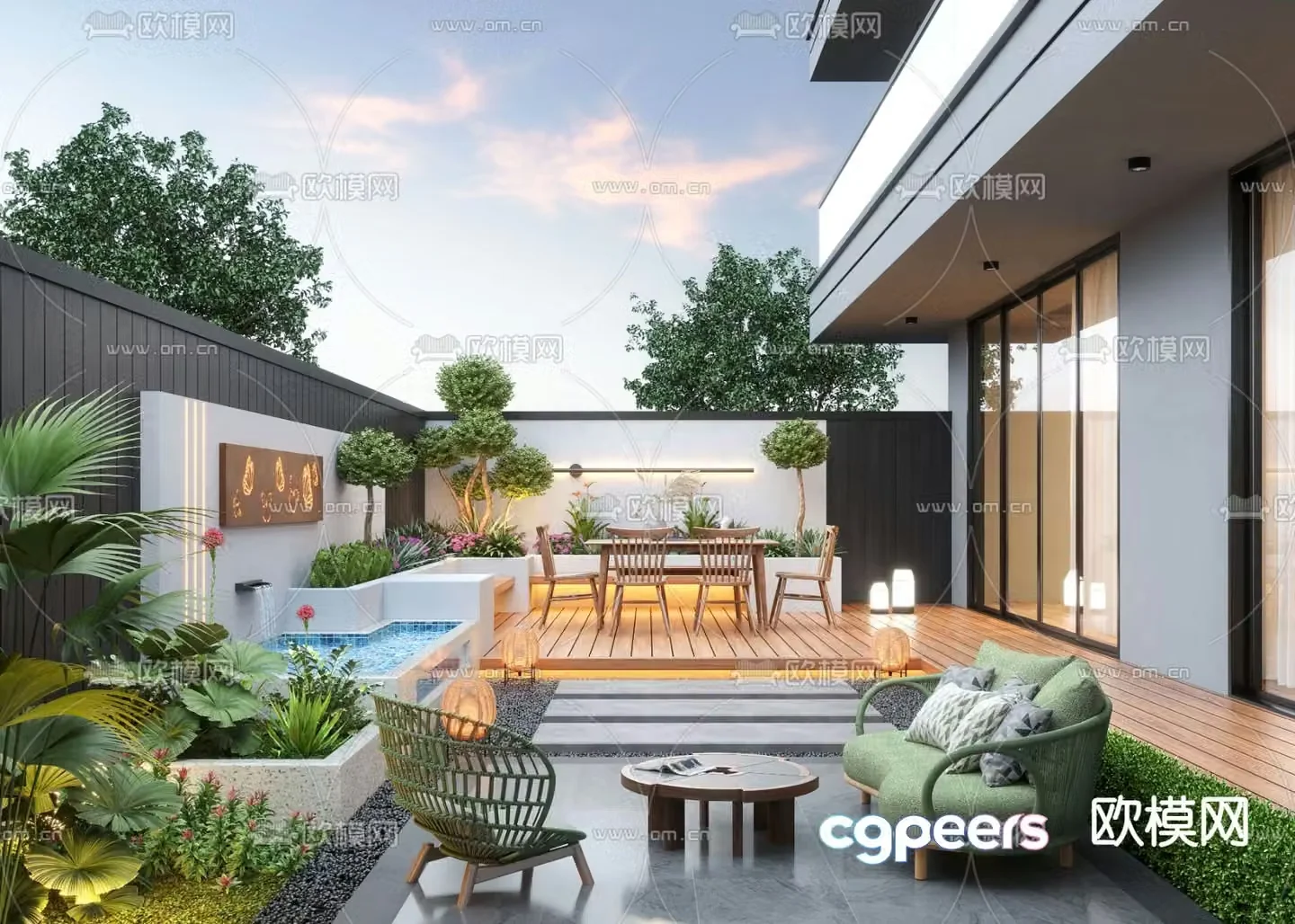 Villa courtyard garden 3d model