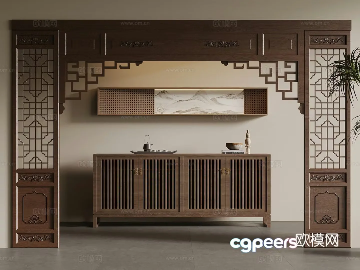16 new Chinese tea cabinet door cover hanging painting 3D model