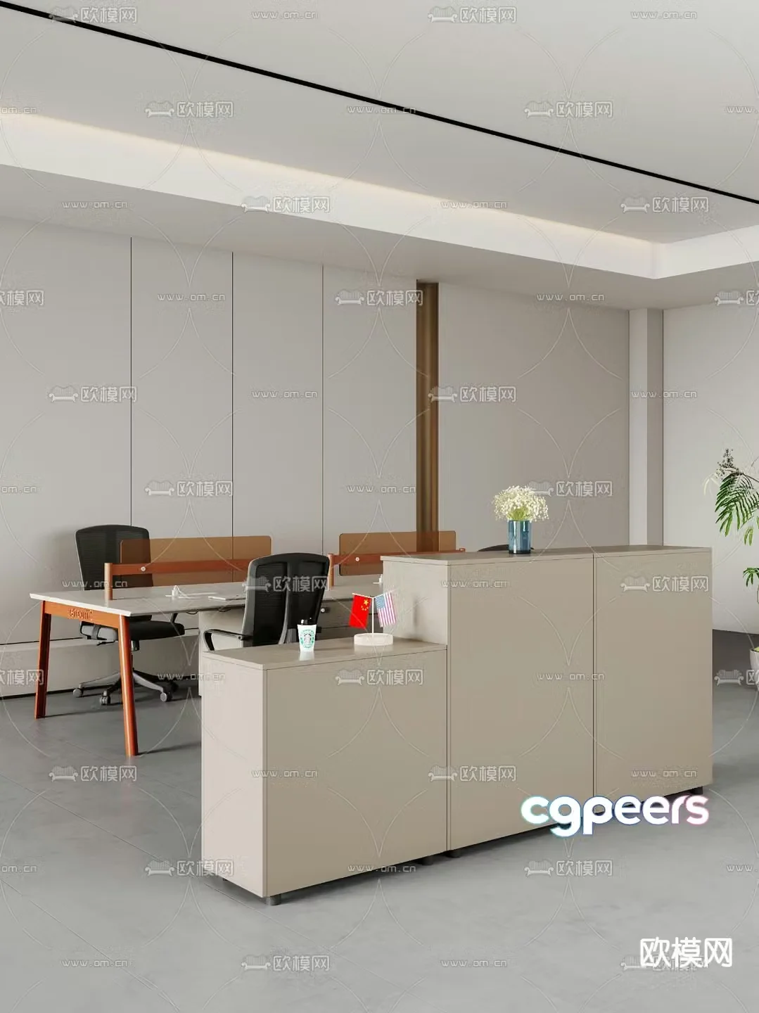 Card space desk work station post 3d model