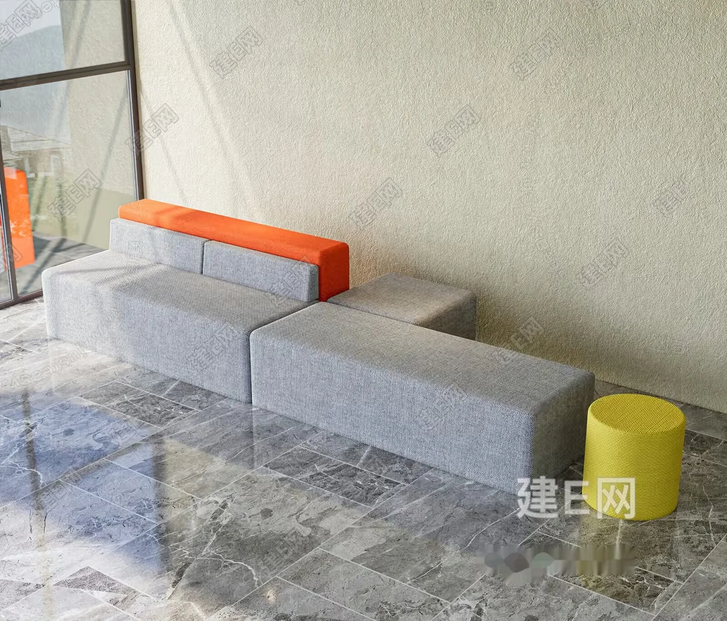 Modern Gray Sofa 3D Model – 20638 – VRAY Render