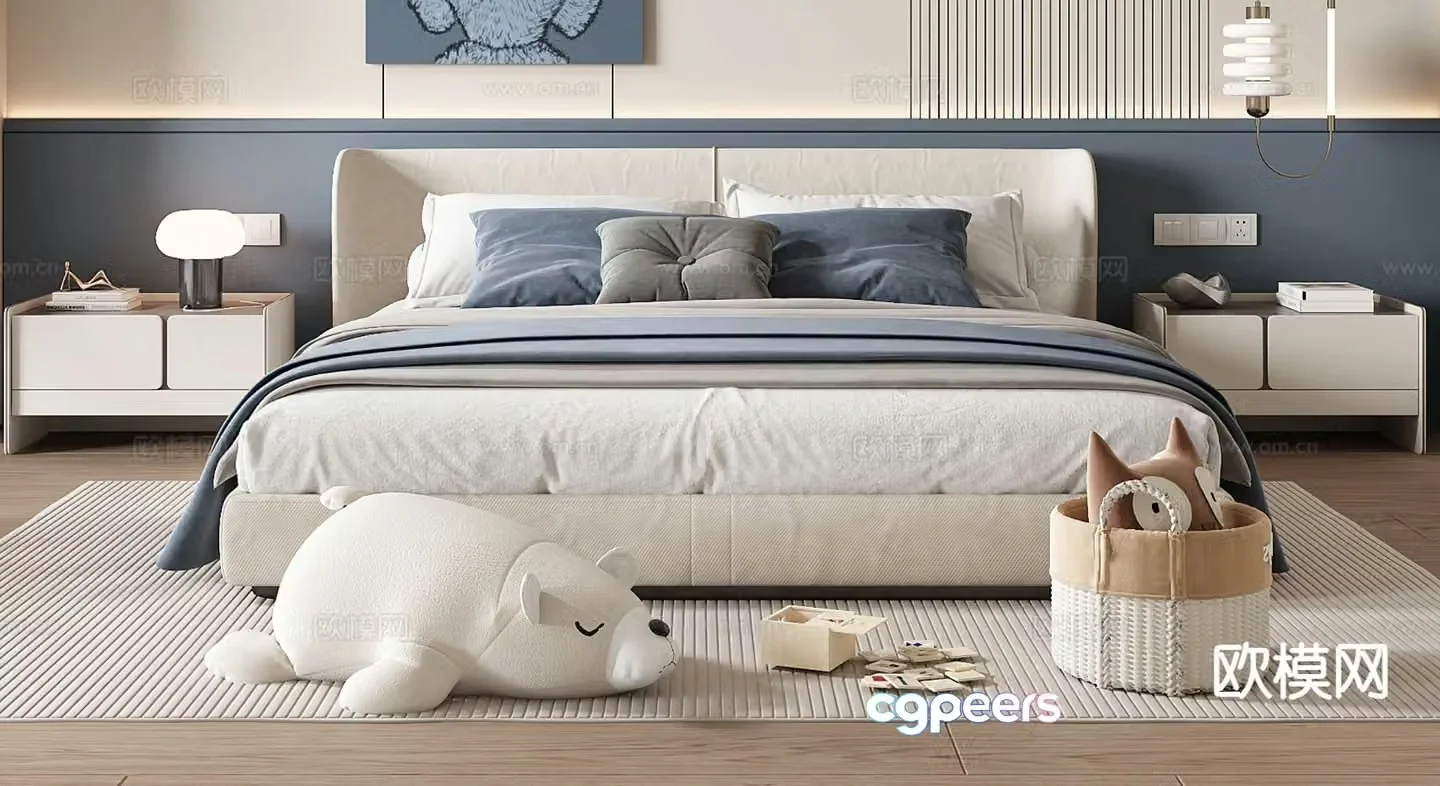 Modern children’s bed boy’s bed bedside table 3d model