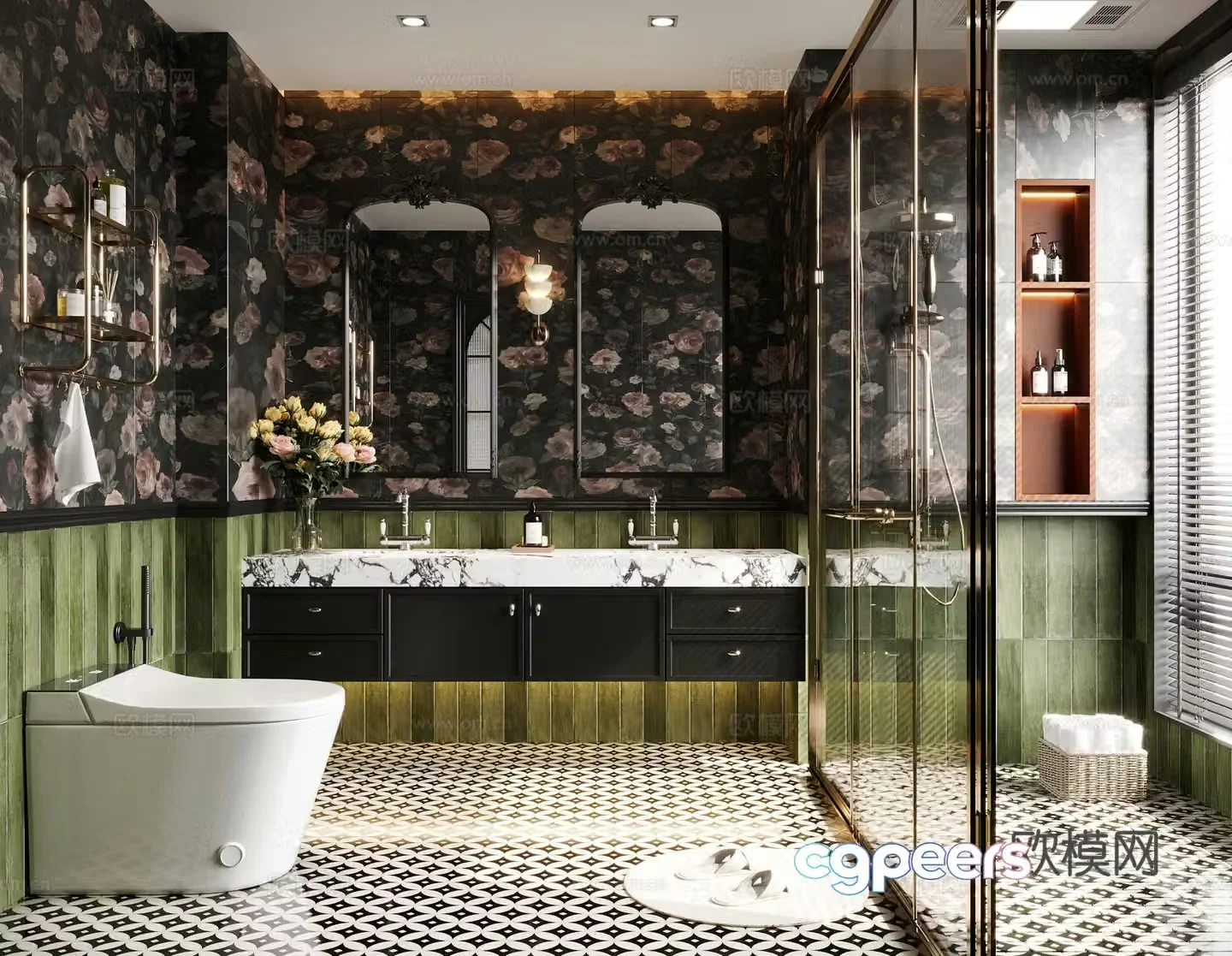 French retro style bathroom bathroom cabinet bathtub toilet 3d model