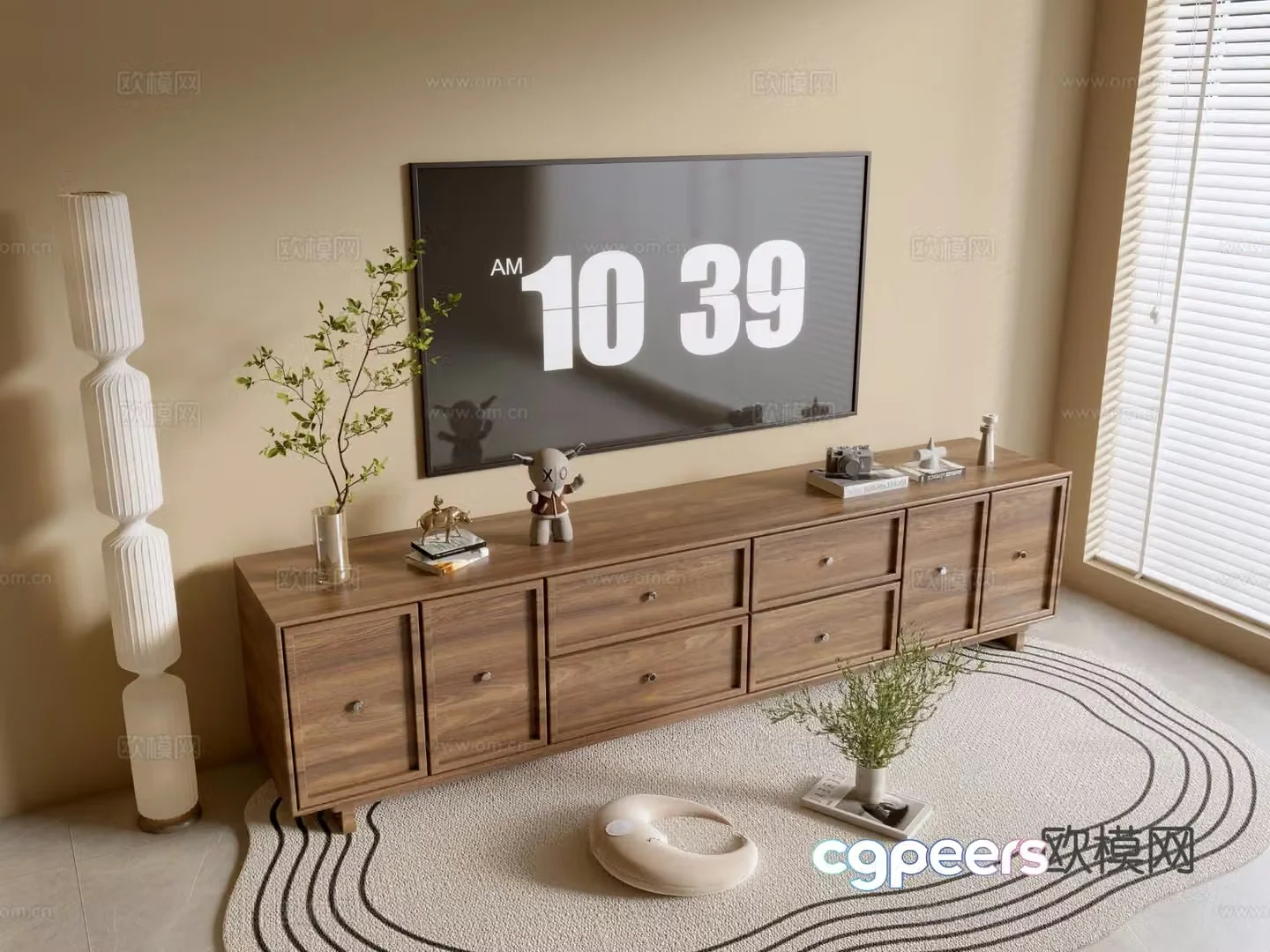 Log style floor cabinet wood grain TV cabinet 3D model