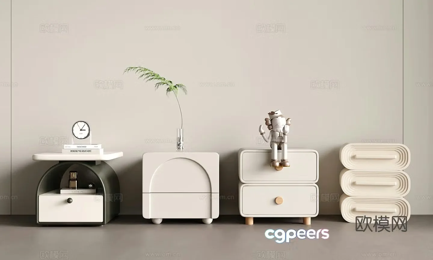 Creamy wind bedside table 3d model