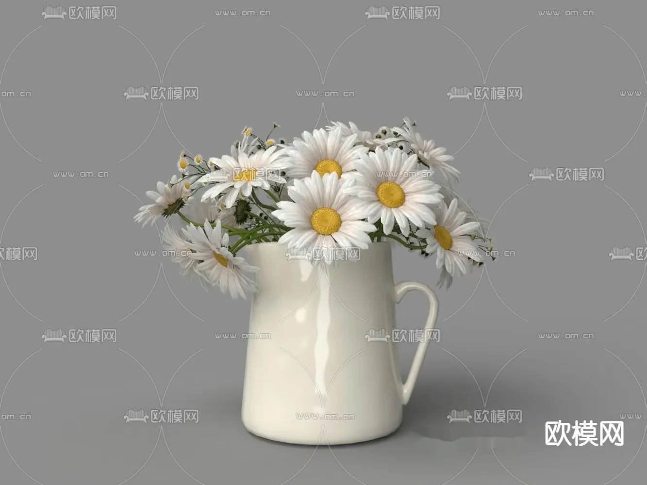 A White Vase With Daisies 3D Model – 3761 – VRAY Render