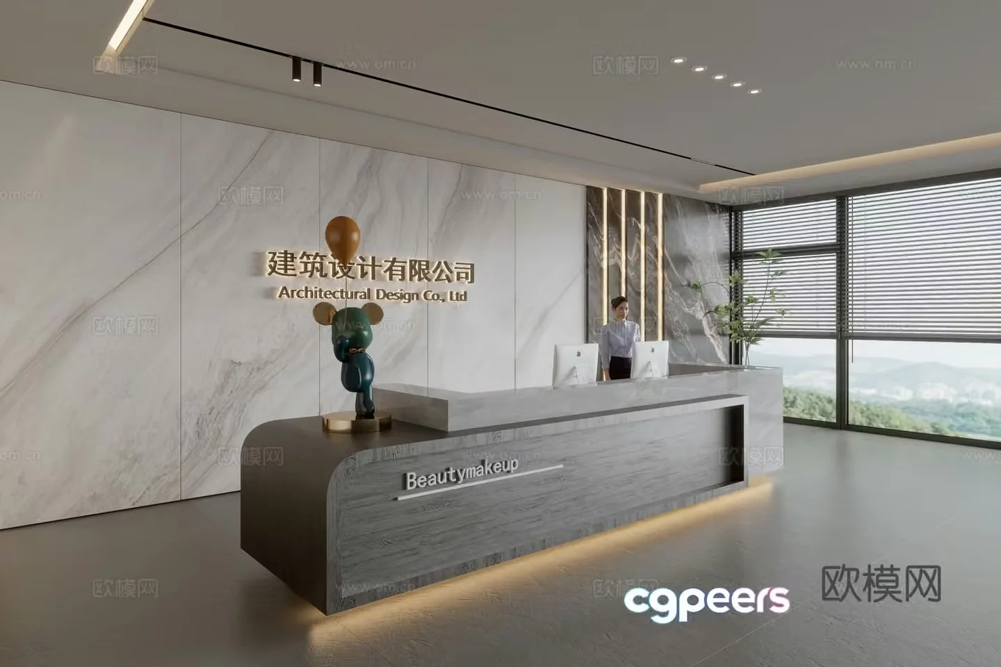 Modern company front desk reception area bar reception desk service desk company front desk background 3D model