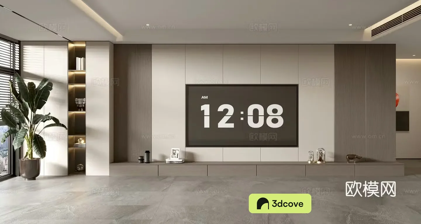 Modern TV background wall full wall TV cabinet