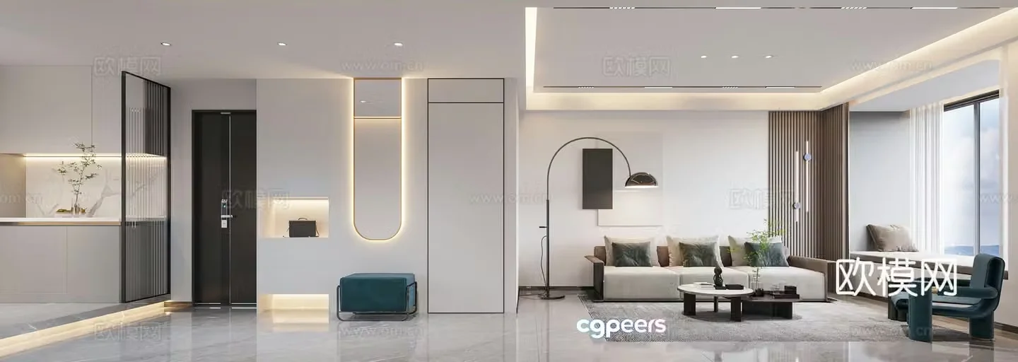 Modern living and dining room 3d model
