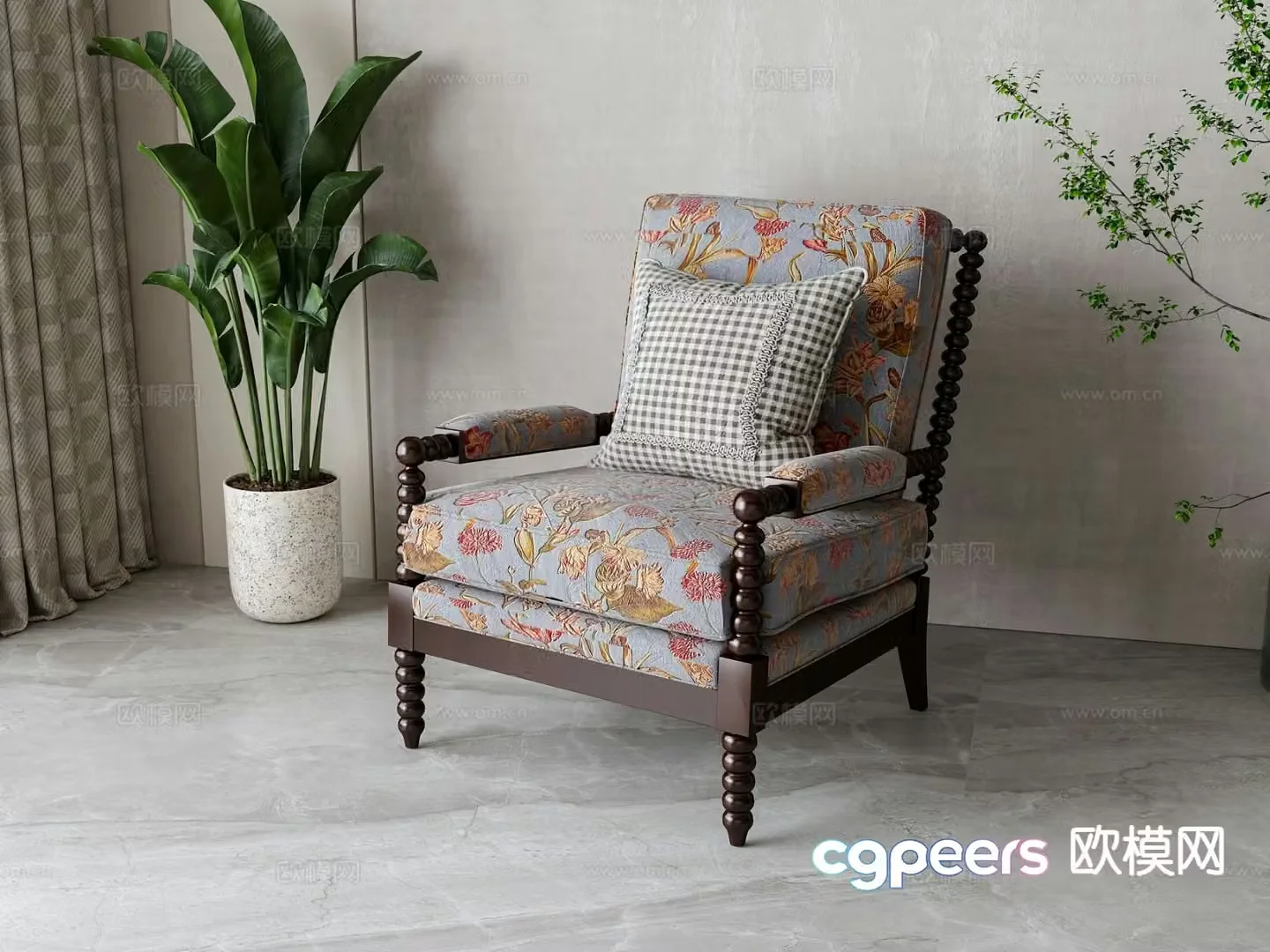 American fabric chair sofa chair leisure chair 3d model
