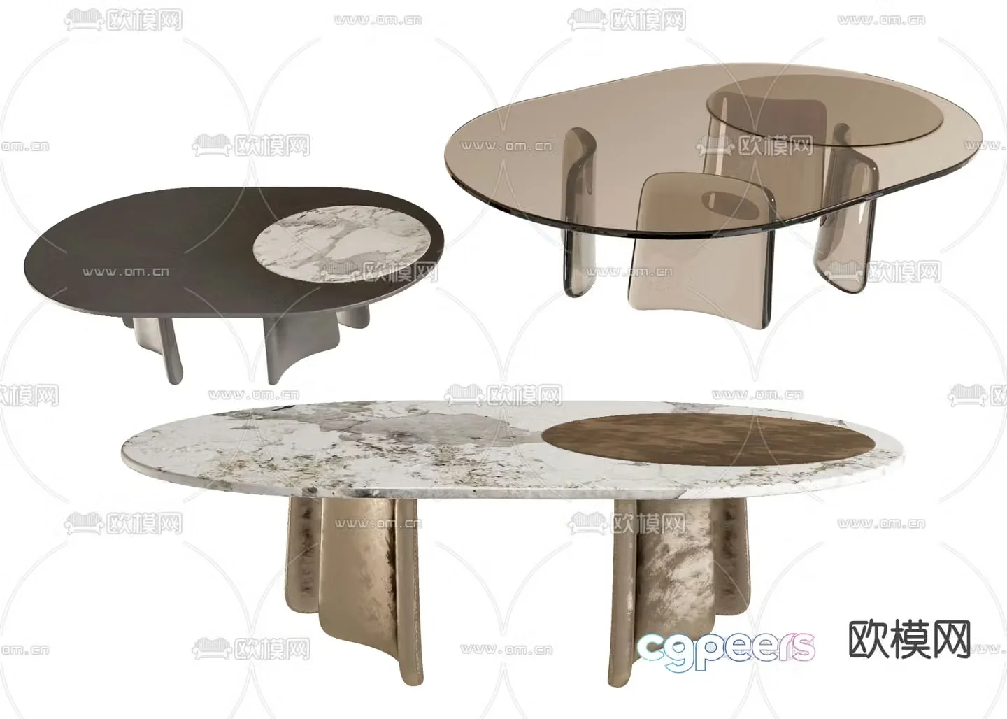 Marble coffee table transparent coffee table 3d model