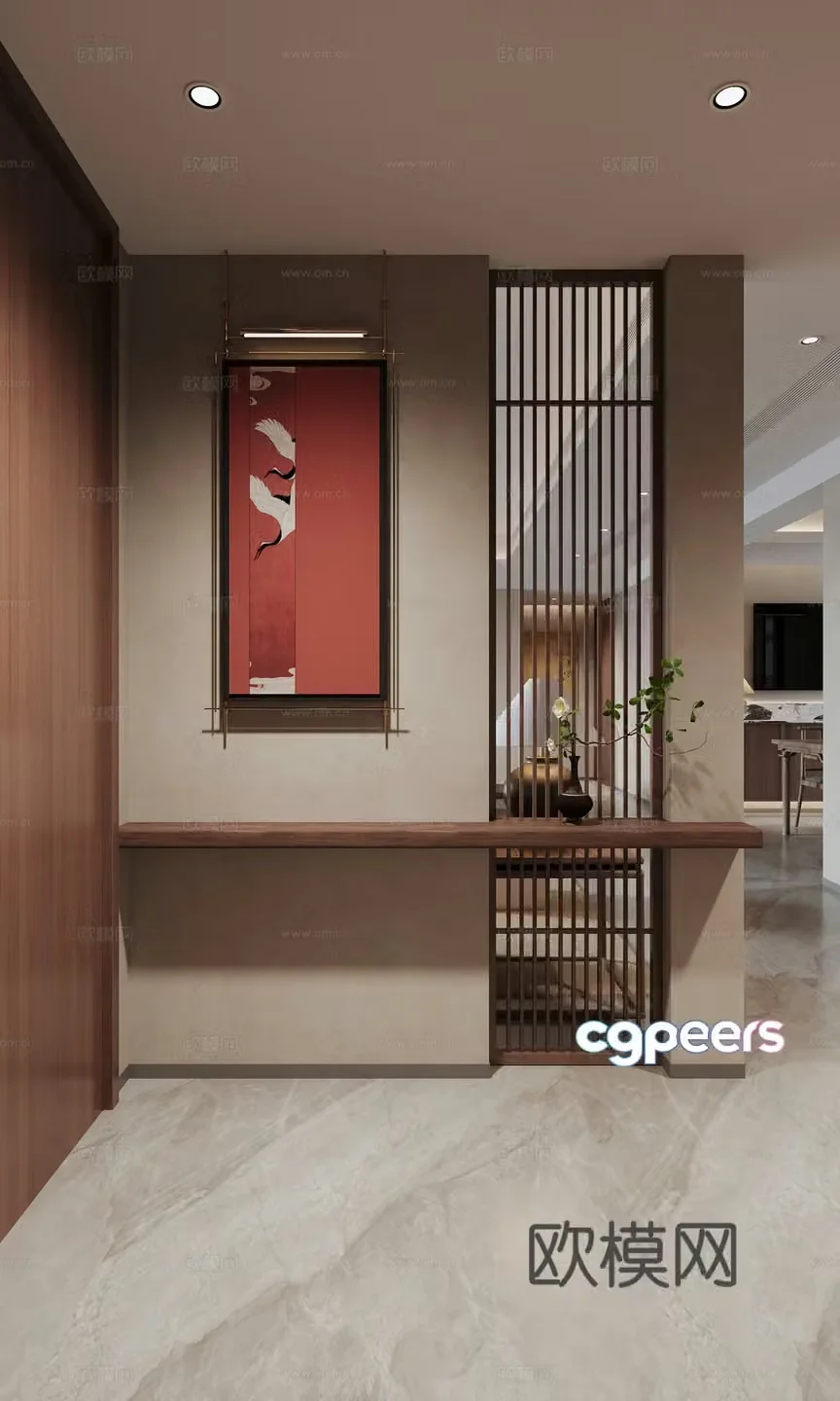 New Chinese style home entry 3D model