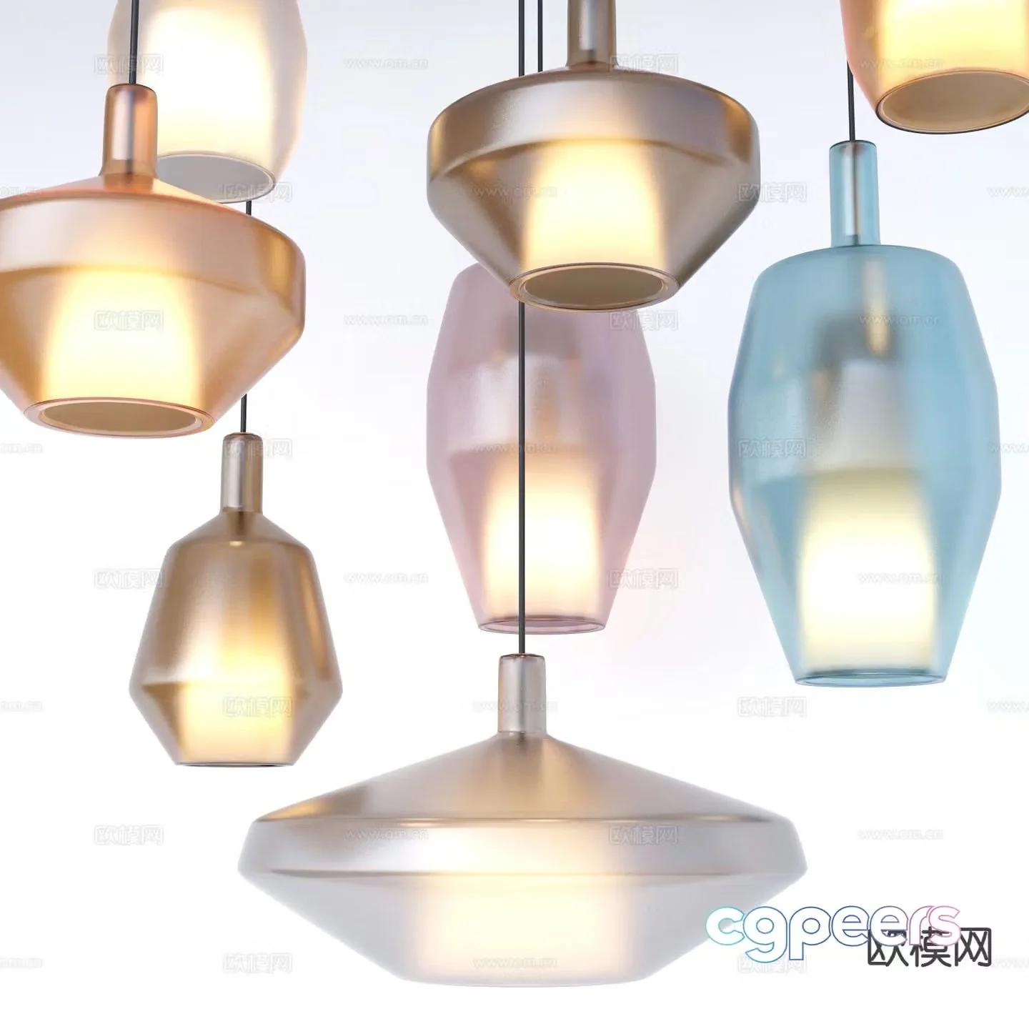 Simple European small chandelier frosted glass chandelier 3D model